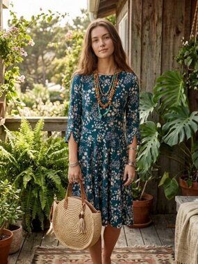 Pact Organic Cotton Fit & Flare XL Celestial Wildflower print